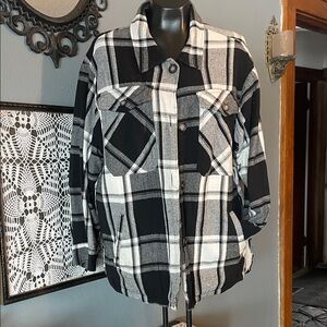Ashley By 26 International Black and Gray Plaid Jean Jacket